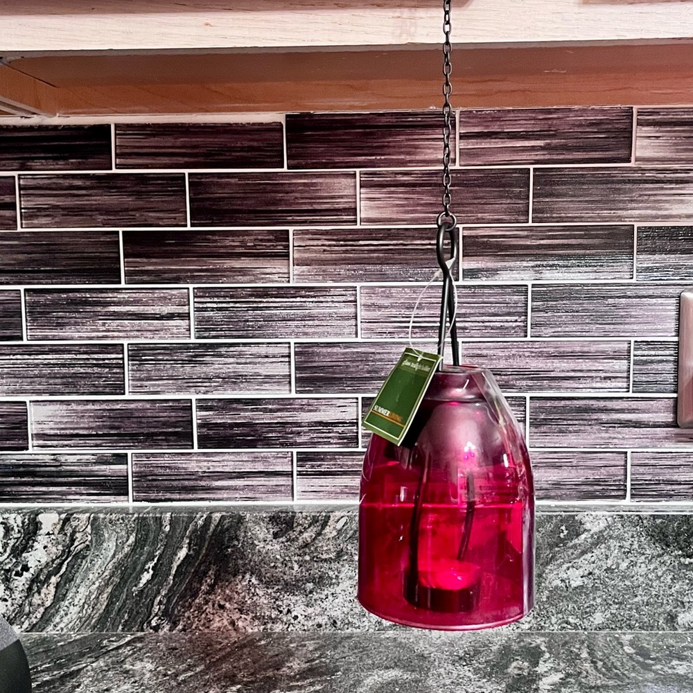 🌸3/$25 🆕 Wrought Iron and Glass Red Hanging Tea-light Holder Small Lantern - Picture 2 of 11